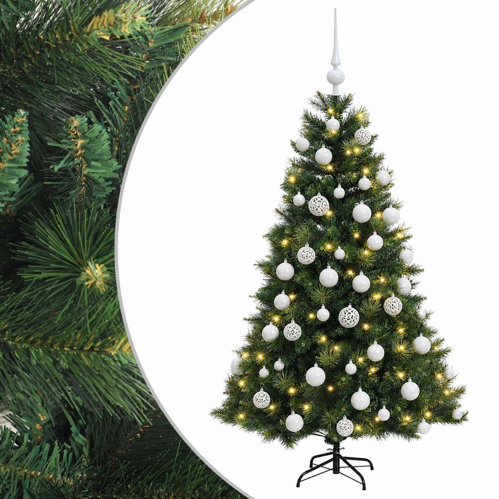 vidaXL Konstgjord julgran med julkulor 120 cm 150 LED-lampor Varmvit