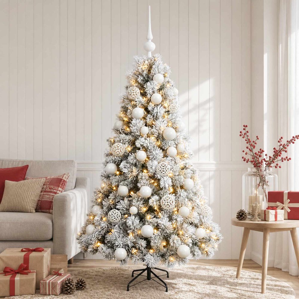 vidaXL Konstgjord julgran med julkulor 120 cm 150 LED-lampor Varmvit