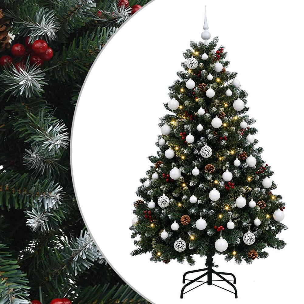 vidaXL Konstgjord julgran grön med julgranskulor 150 cm 150 LED-lampor