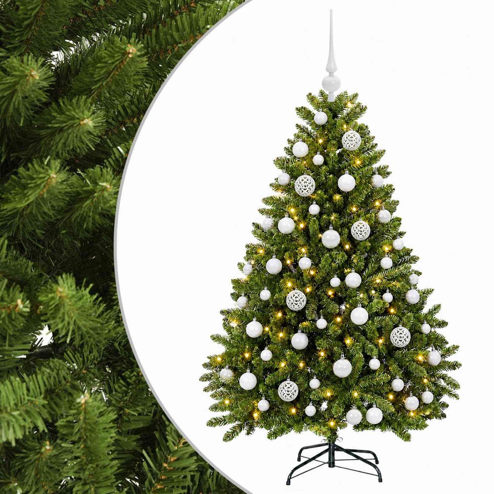 vidaXL Konstgjord julgran ljusgrön med julgranskulor 120 cm