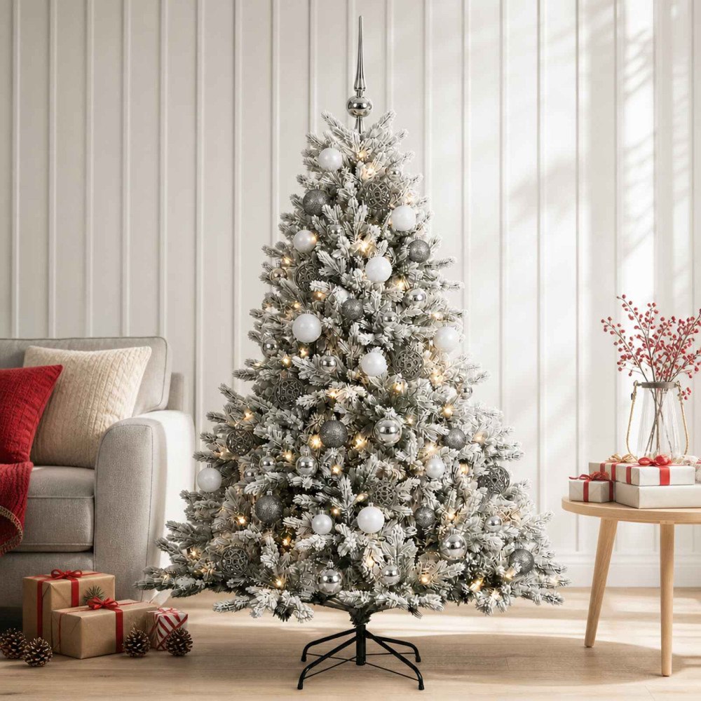 vidaXL Konstgjord julgran med julkulor 120 cm 150 LED-lampor Varmvit