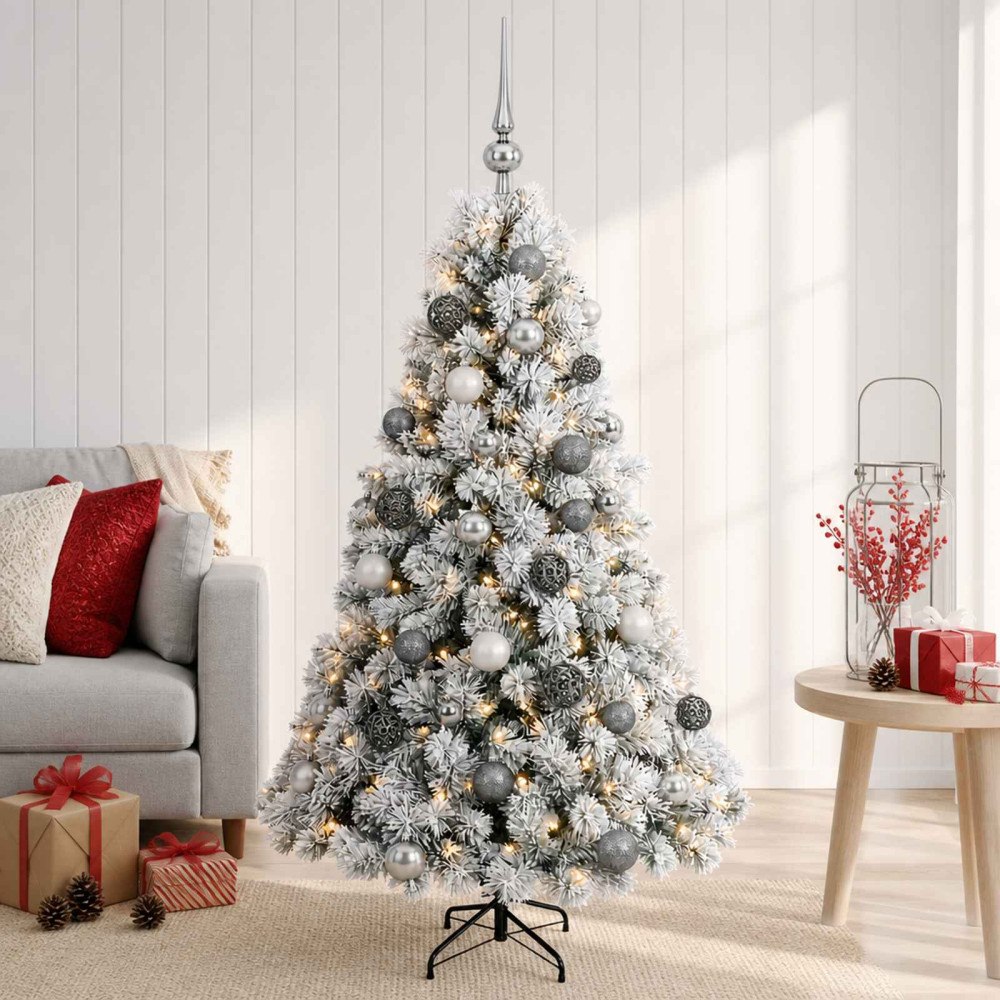 vidaXL Konstgjord julgran med julkulor 120 cm 150 LED-lampor Varmvit