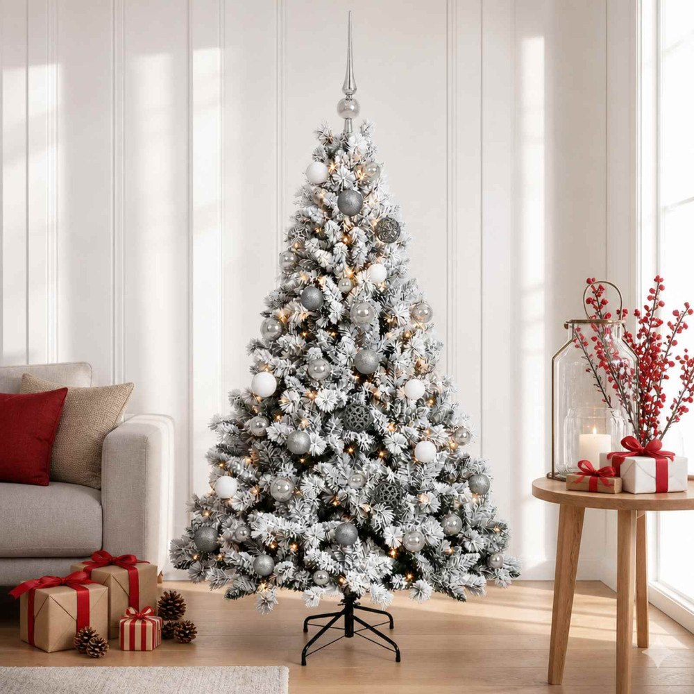 vidaXL Konstgjord julgran med kulor 120 cm 150 LED-lampor Varmvit