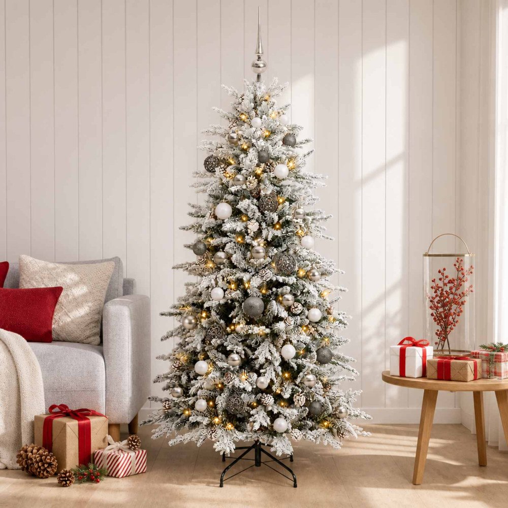 vidaXL Konstgjord julgran med julkulor 120 cm 150 LED-lampor Varmvit