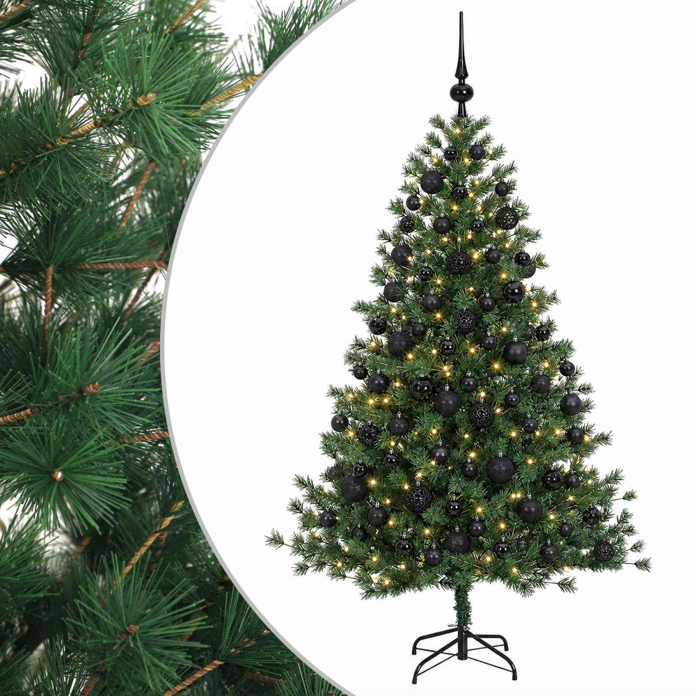 vidaXL Konstgjord julgran med julkulor 210 cm 300 LED-lampor Varmvit