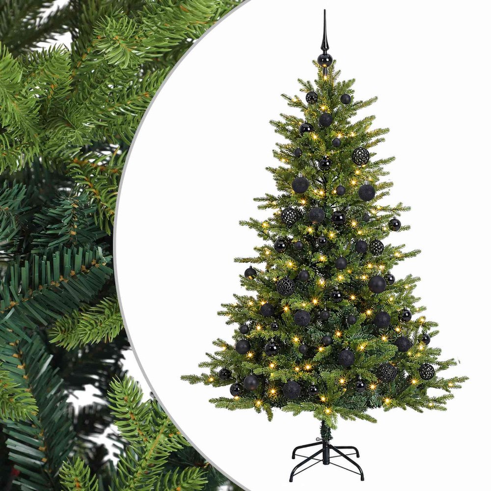 vidaXL Konstgjord julgran med kulor 240 cm 300 LED-lampor Varmvit
