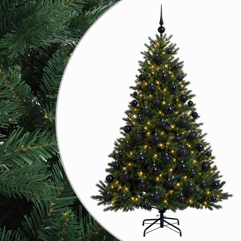 vidaXL Konstgjord julgran med julkulor 180 cm 300 LED-lampor Varmvit