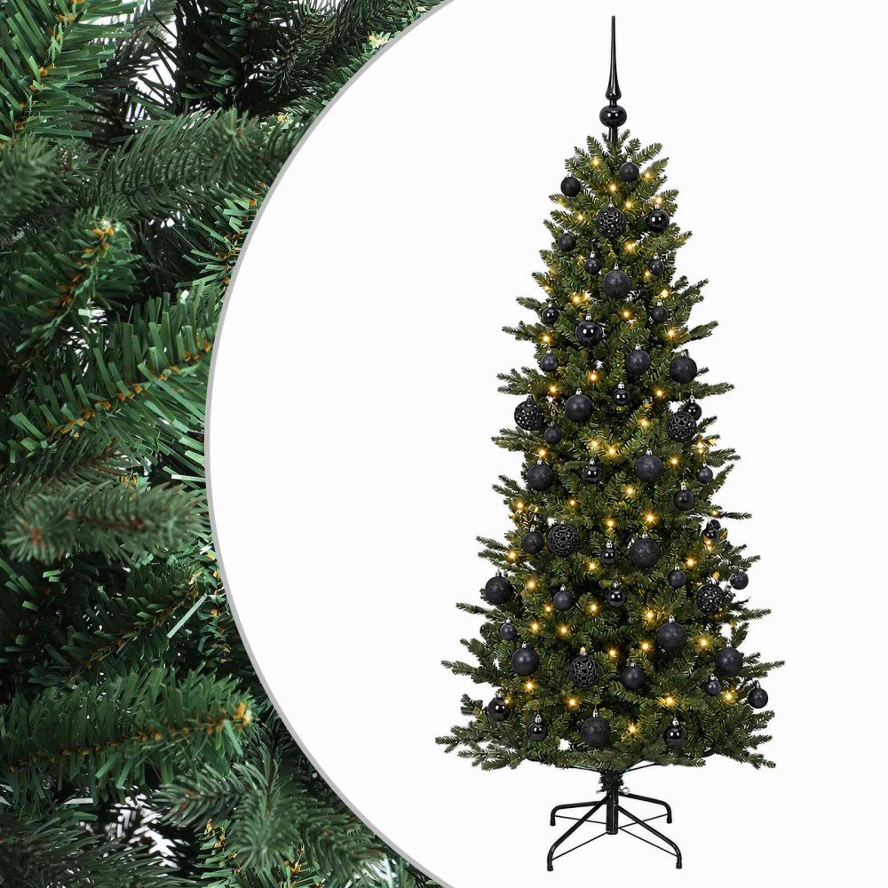 vidaXL Konstgjord julgran med julkulor 210 cm 300 LED-lampor Varmvit