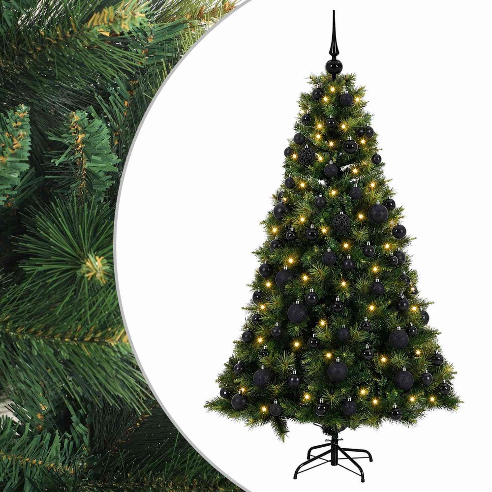 vidaXL Konstgjord julgran med julkulor 210 cm 300 LED-lampor Varmvit