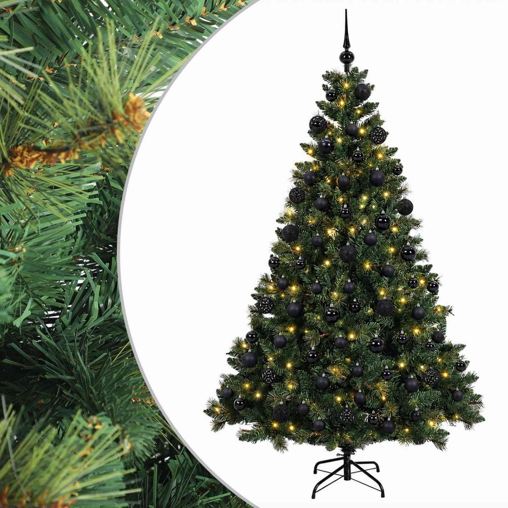 vidaXL Konstgjord julgran med kulor 240 cm 300 LED-lampor Varmvit