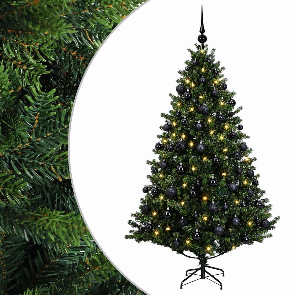 vidaXL Konstgjord julgran med julkulor 240 cm 300 LED-lampor Varmvit