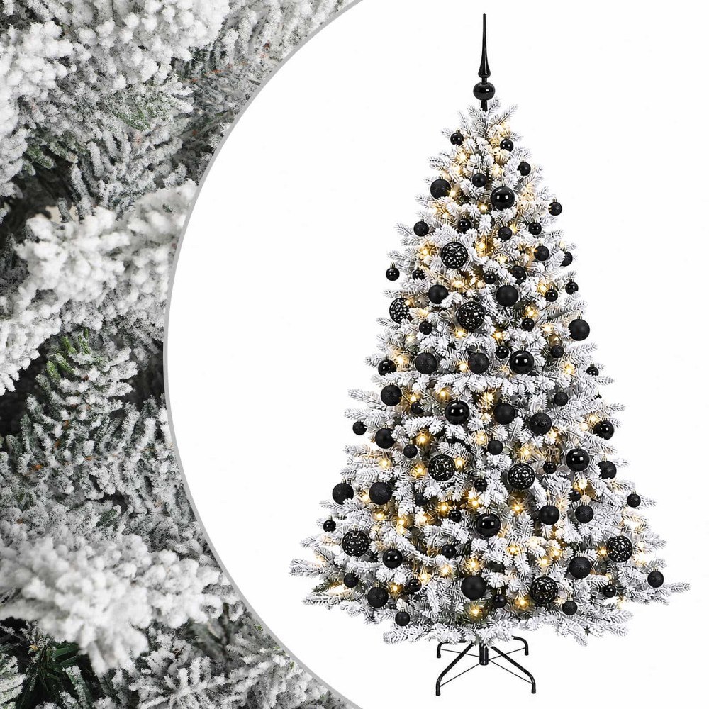 vidaXL Konstgjord julgran med julkulor 180 cm 300 LED-lampor Varmvit