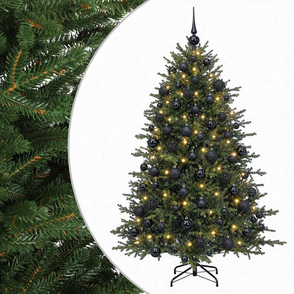 vidaXL Konstgjord julgran med julkulor 210 cm 300 LED-lampor Varmvit
