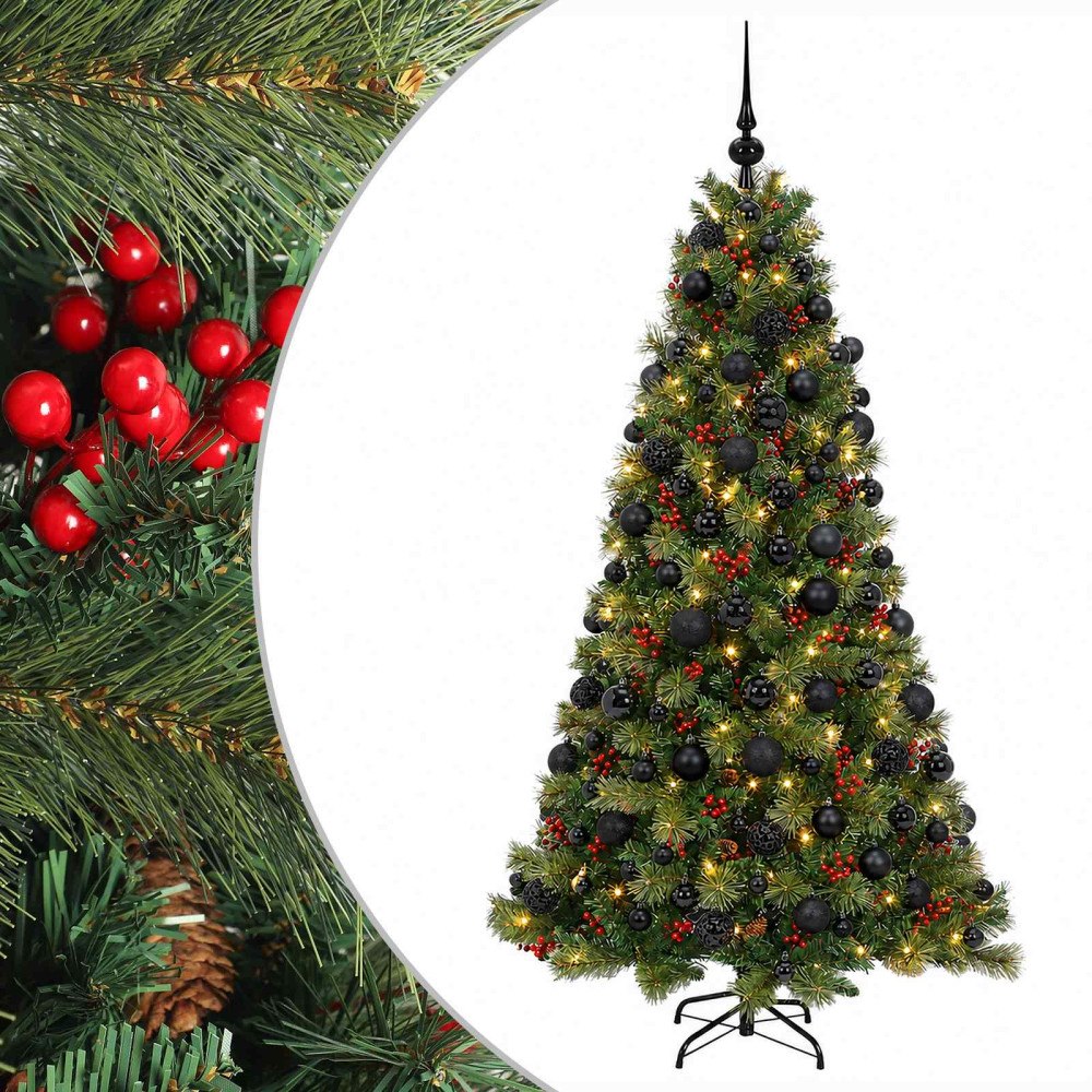 vidaXL Konstgjord julgran med julkulor 240 cm 300 LED-lampor Varmvit