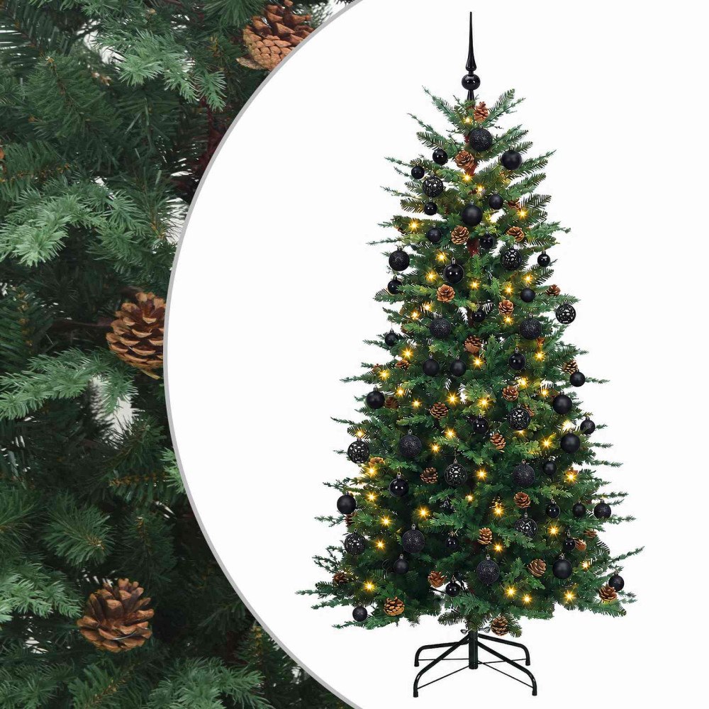 vidaXL Konstgjord julgran med julkulor 240 cm 300 LED-lampor Varmvit