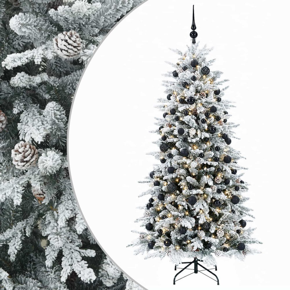 vidaXL Konstgjord julgran med julkulor 240 cm 300 LED-lampor Varmvit