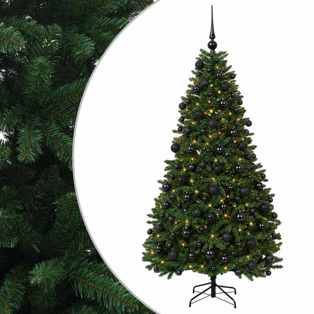 vidaXL Konstgjord julgran mellangrön med julgranskulor 180 cm
