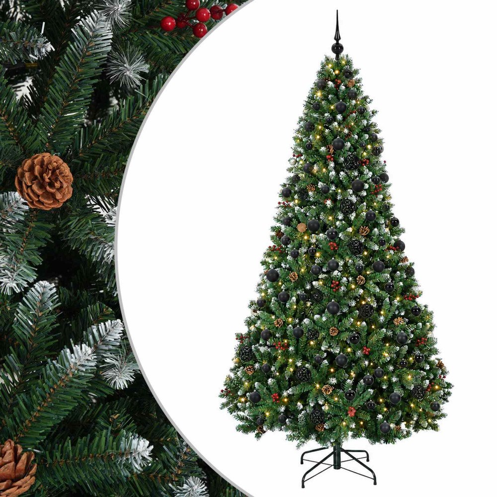 vidaXL Konstgjord julgran grön med julgranskulor 240 cm 300 LED-lampor
