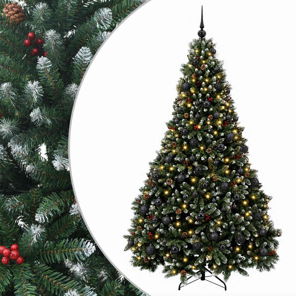 vidaXL Konstgjord julgran grön med julkula 210 cm 300 LED-lampor