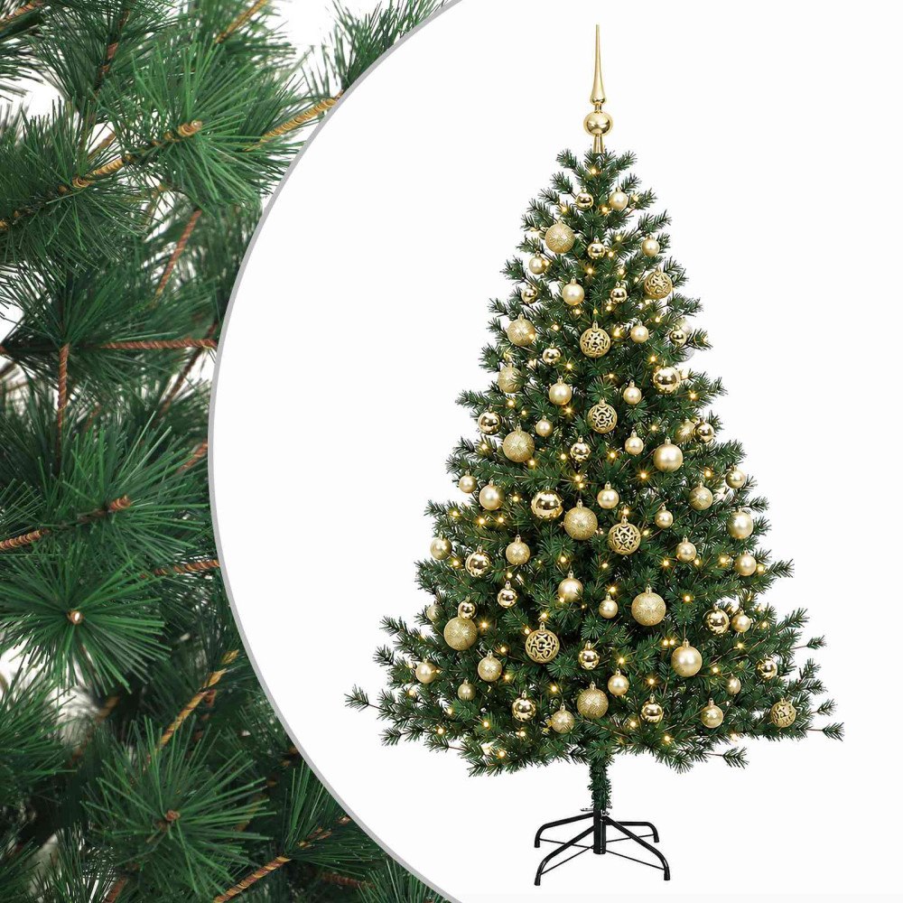 vidaXL Konstgjord julgran med julkulor 210 cm 300 LED-lampor Varmvit