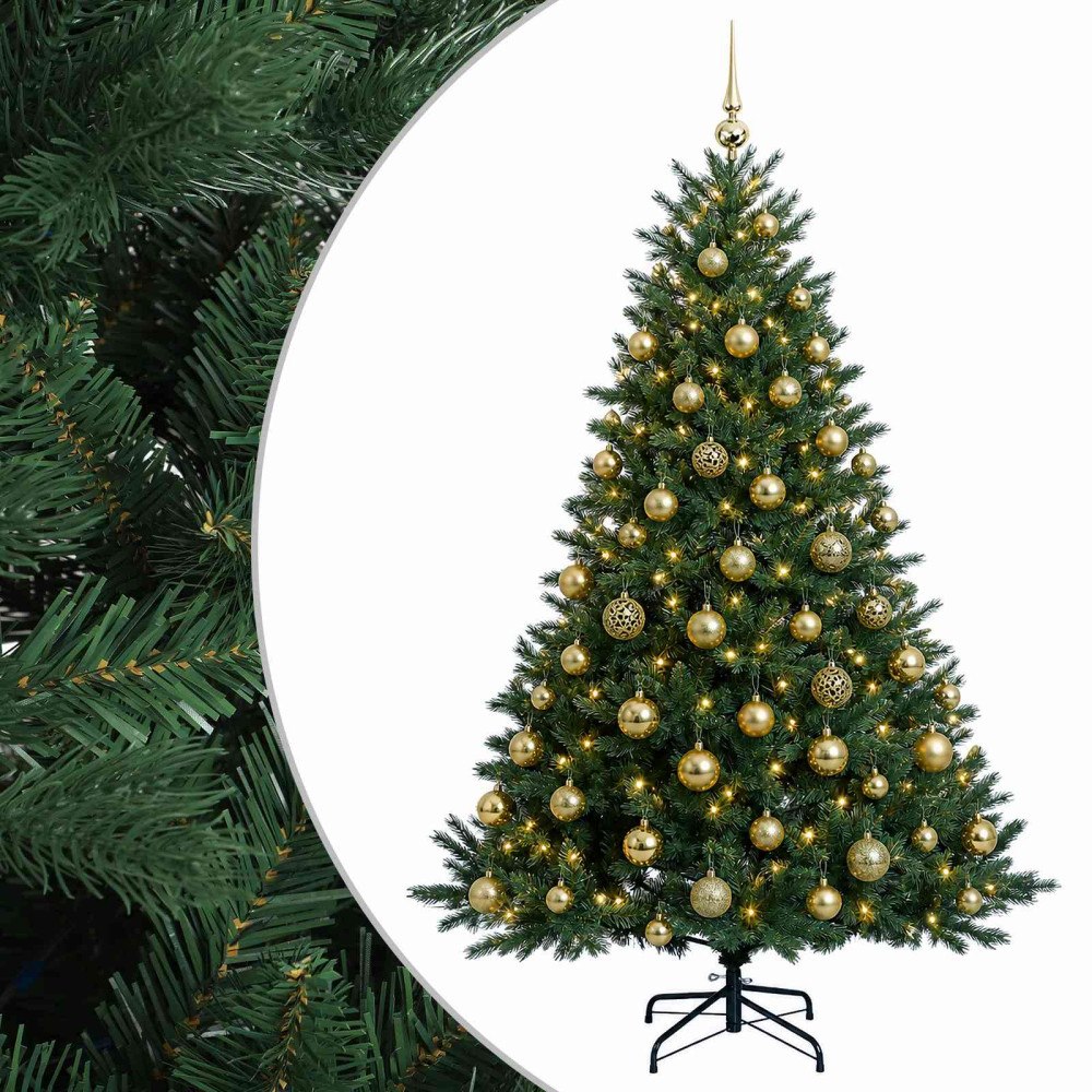 vidaXL Konstgjord julgran med julkulor 240 cm 300 LED-lampor Varmvit