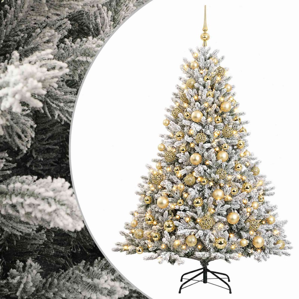 vidaXL Konstgjord julgran med julkulor 240 cm 300 LED-lampor Varmvit