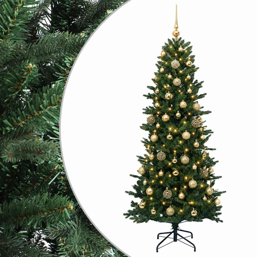 vidaXL Konstgjord julgran med julkulor 240 cm 300 LED-lampor Varmvit