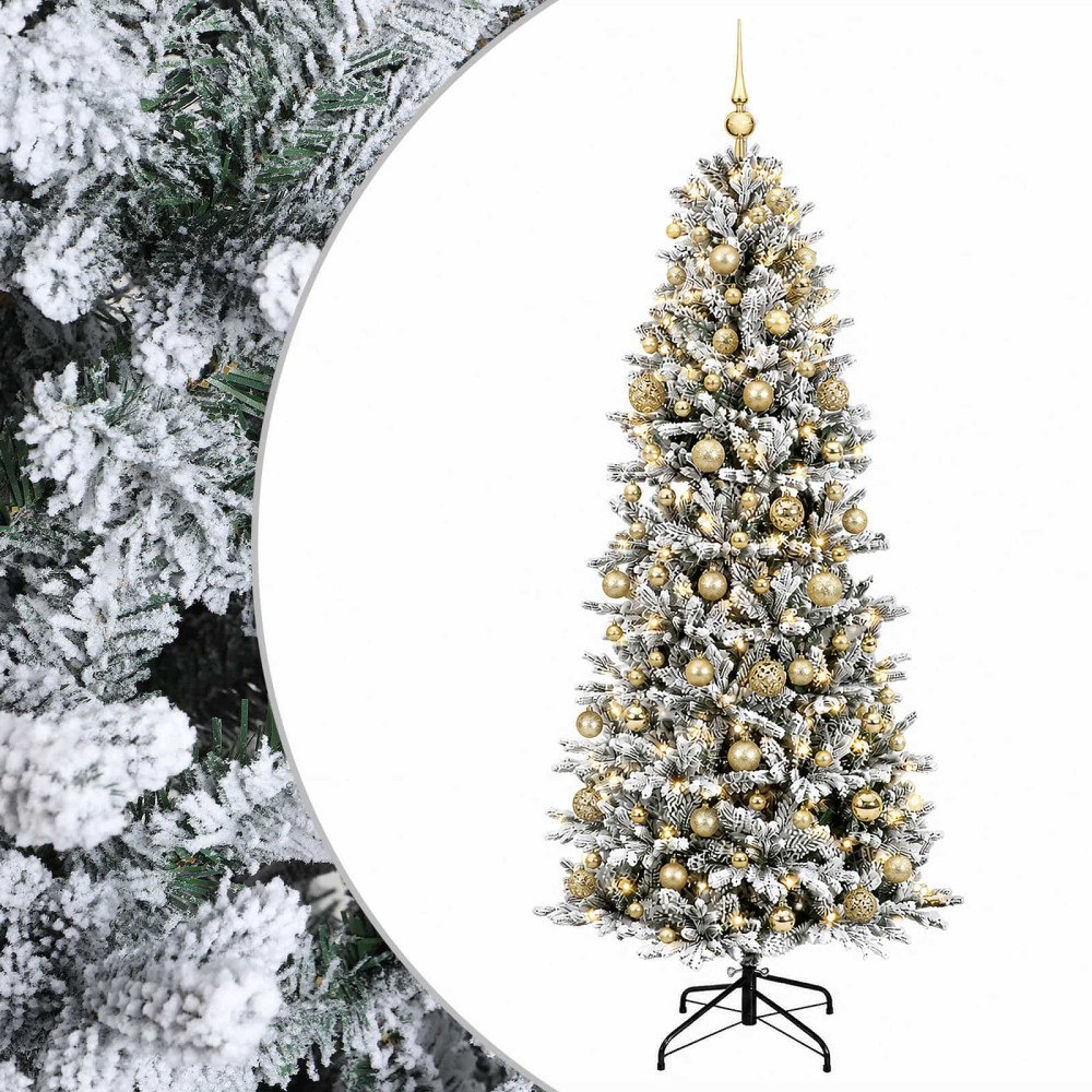 vidaXL Konstgjord julgran med julkulor 240 cm 300 LED-lampor Varmvit