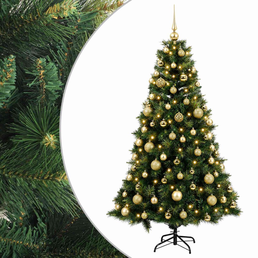 vidaXL Konstgjord julgran med julkulor 240 cm 300 LED-lampor Varmvit
