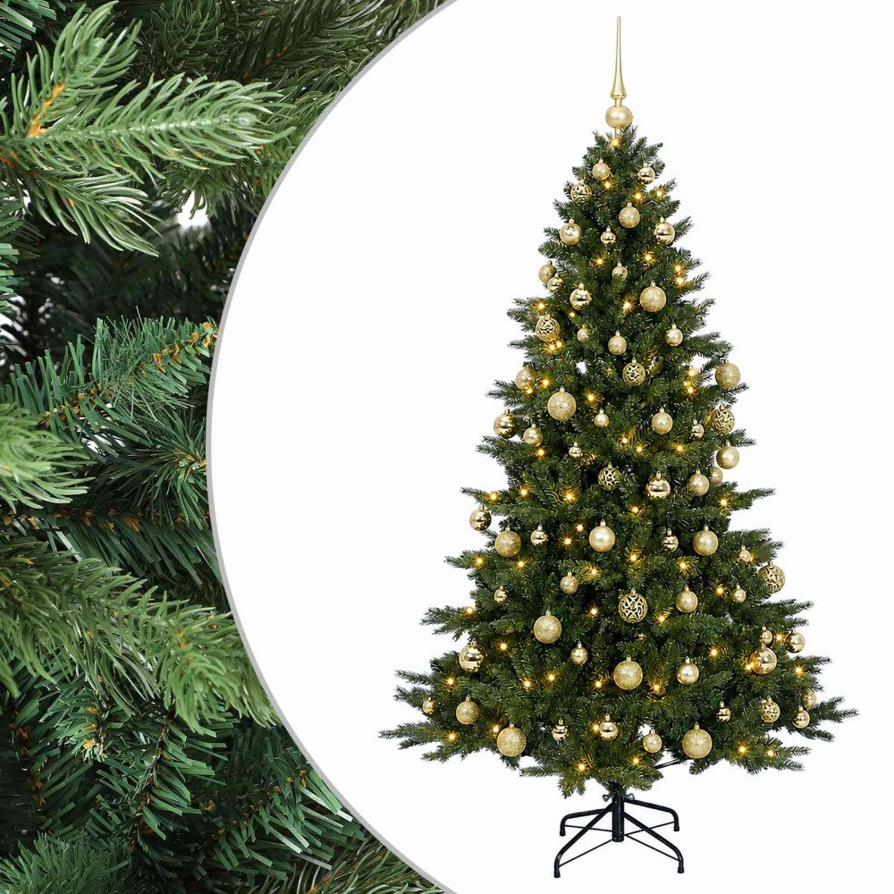 vidaXL Konstgjord julgran med julkulor 240 cm 300 LED-lampor Varmvit