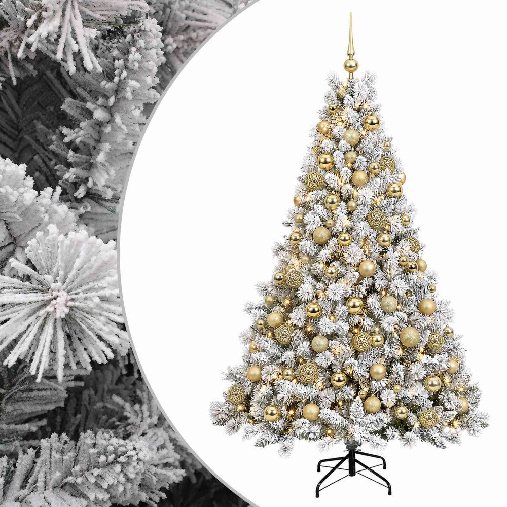 vidaXL Konstgjord julgran med kulor 180 cm 300 LED-lampor Varmvit