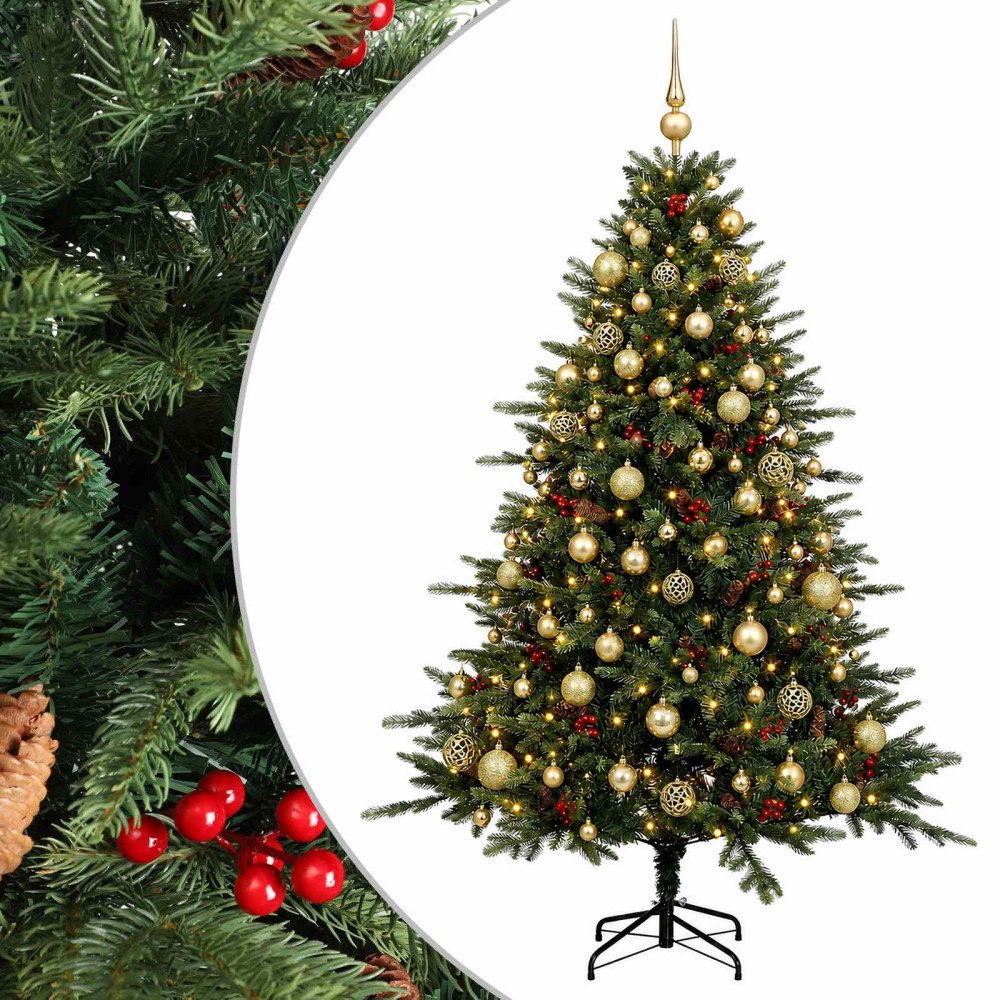 vidaXL Konstgjord julgran med julkulor 240 cm 300 LED-lampor Varmvit
