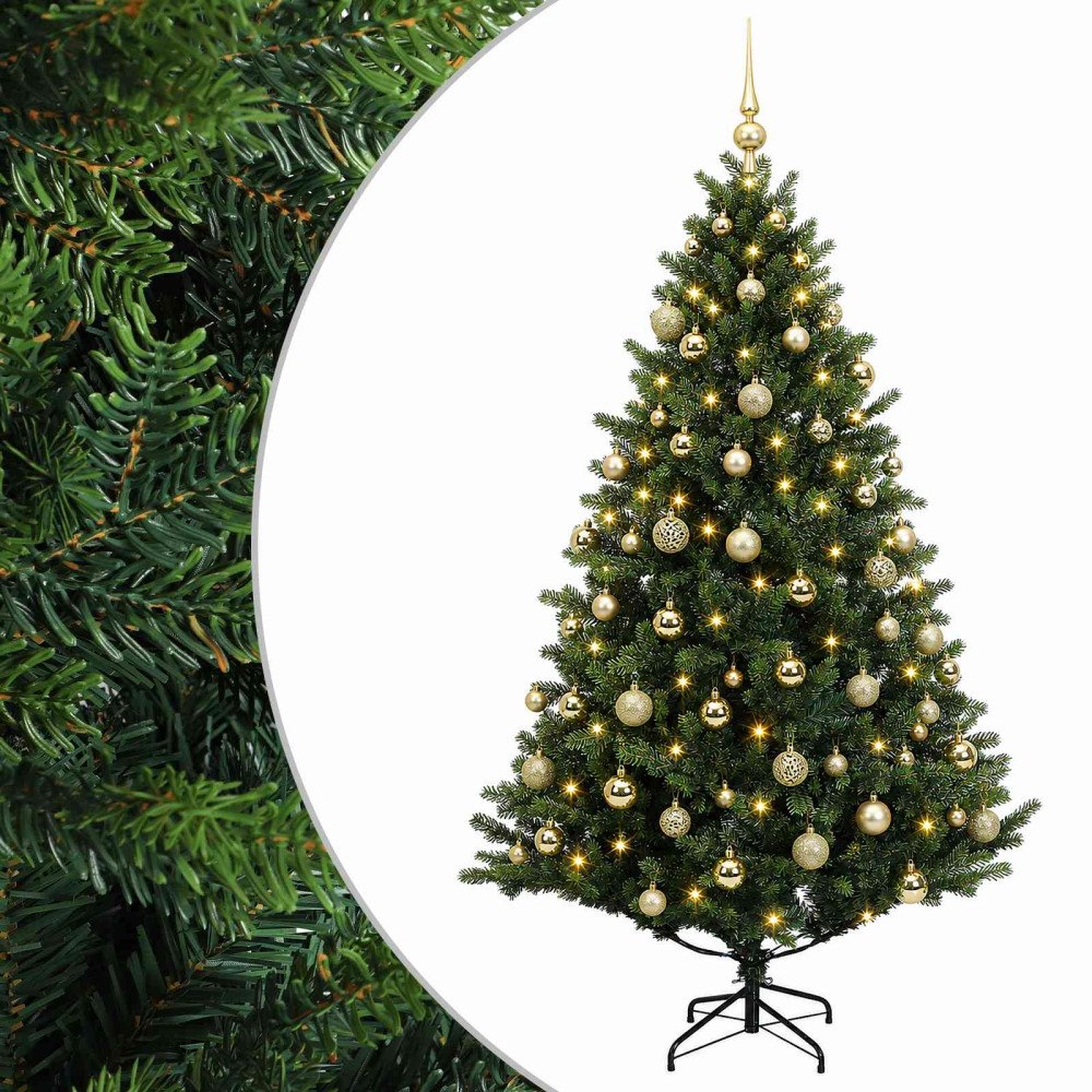 vidaXL Konstgjord julgran med julkulor 240 cm 300 LED-lampor Varmvit