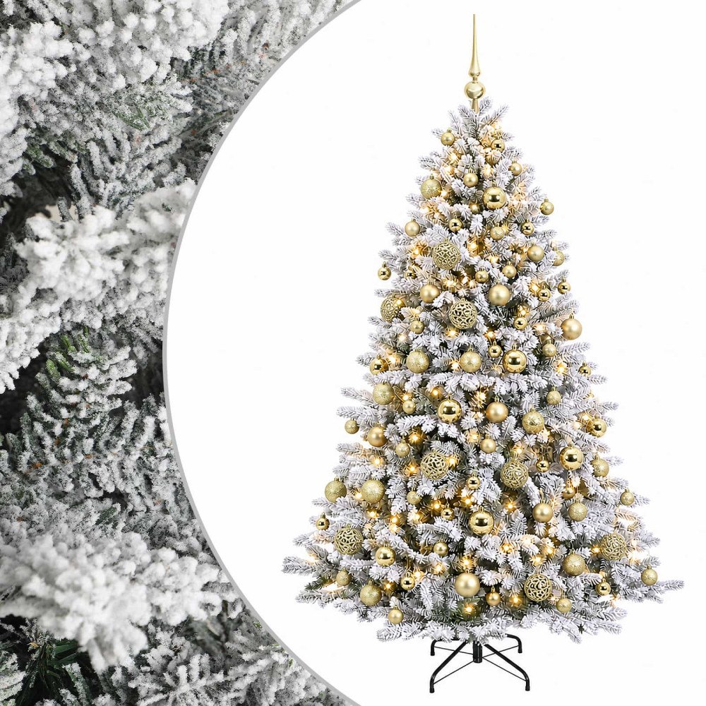 vidaXL Konstgjord julgran med julkulor 210 cm 300 LED-lampor Varmvit