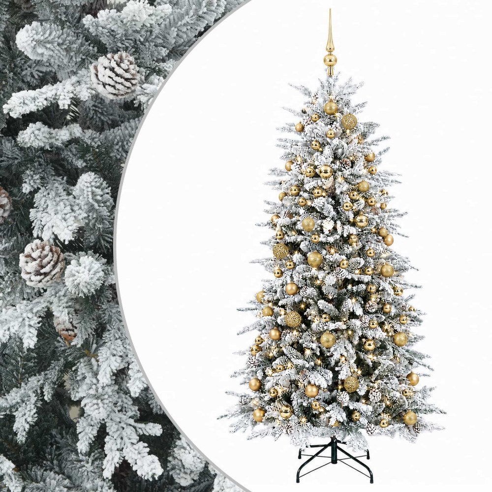vidaXL Konstgjord julgran med julkulor 180 cm 300 LED-lampor Varmvit