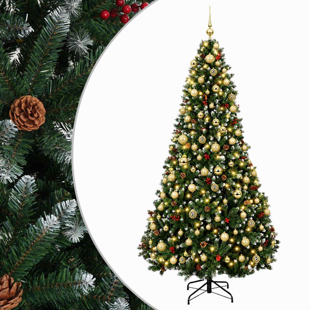 vidaXL Konstgjord julgran grön med julkulor 240 cm 300 LED-lampor