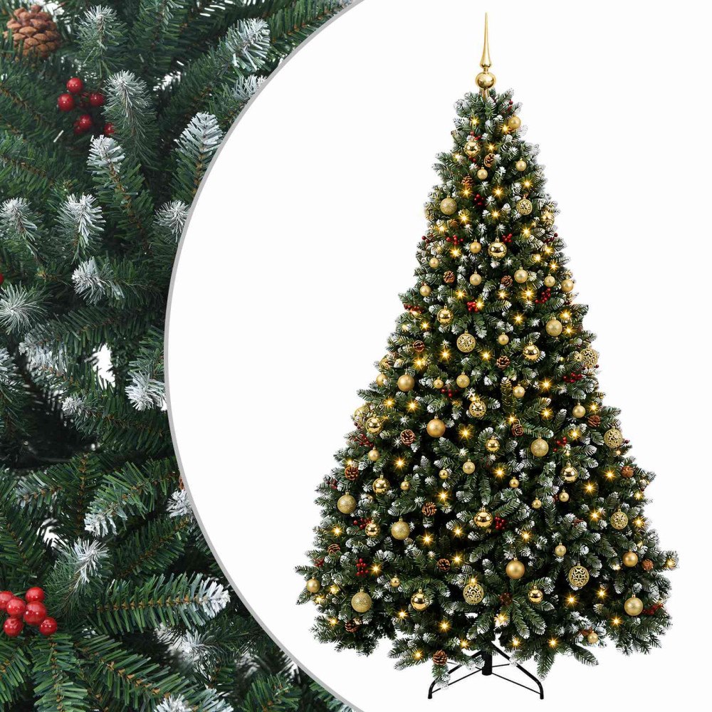 vidaXL Konstgjord julgran grön med julkula 210 cm 300 LED-lampor