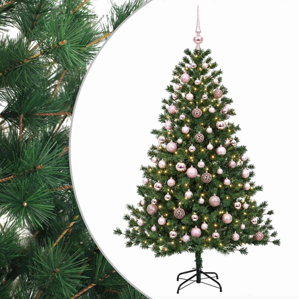 vidaXL Konstgjord julgran med julkulor 180 cm 300 LED-lampor Varmvit