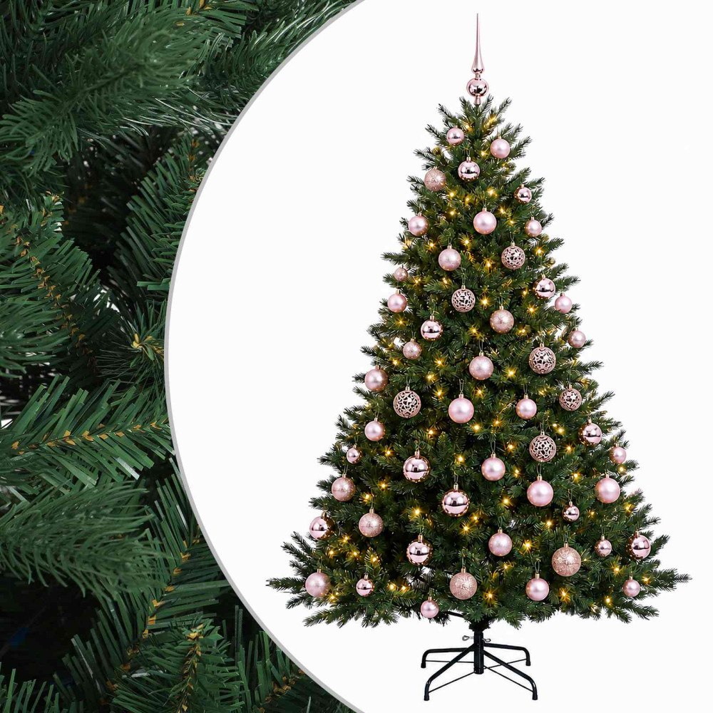 vidaXL Konstgjord julgran med julkulor 180 cm 300 LED-lampor Varmvit