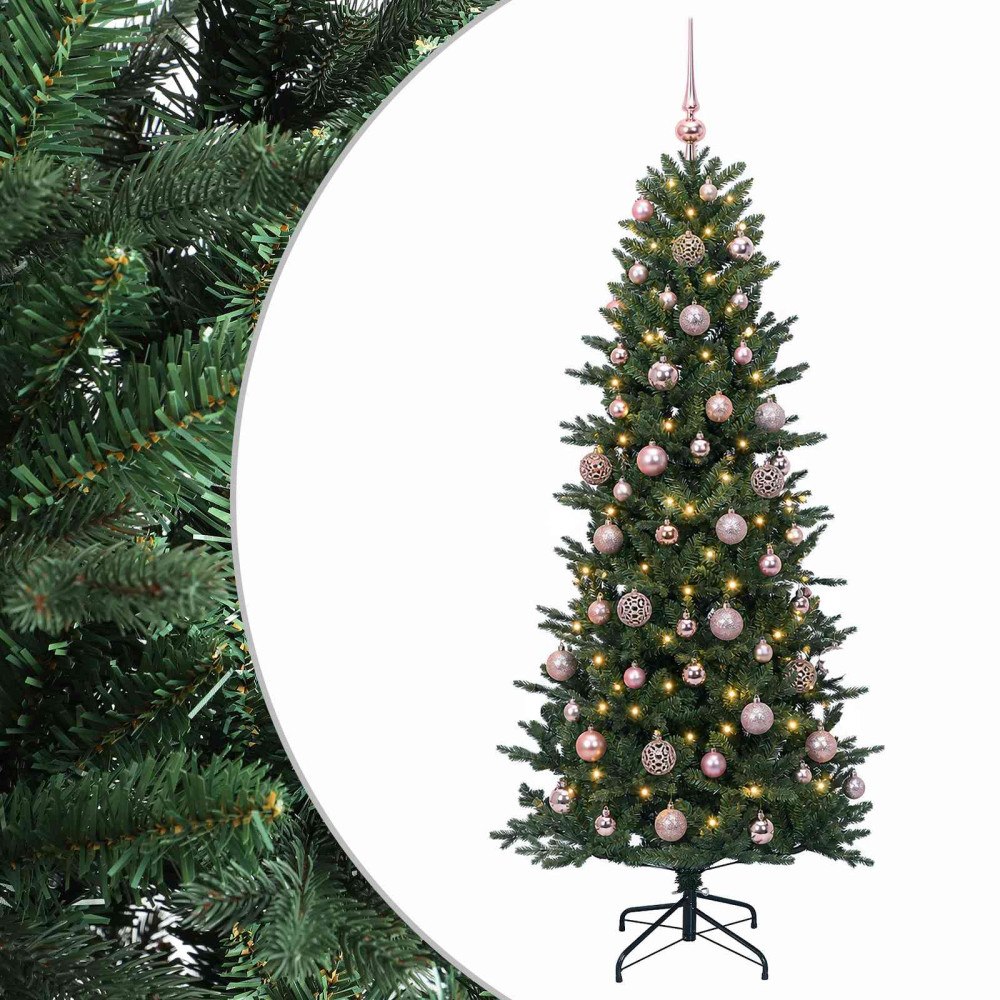 vidaXL Konstgjord julgran med julkulor 240 cm 300 LED-lampor Varmvit