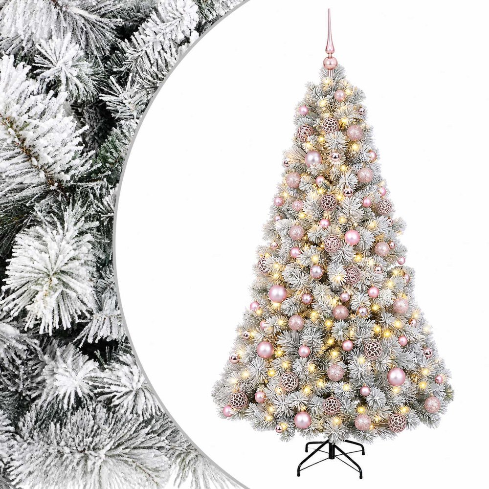 vidaXL Konstgjord julgran med julkulor 240 cm 300 LED-lampor Varmvit