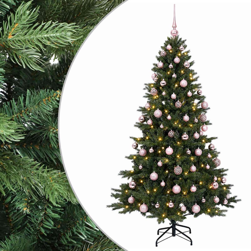 vidaXL Konstgjord julgran med julkulor 180 cm 300 LED-lampor Varmvit