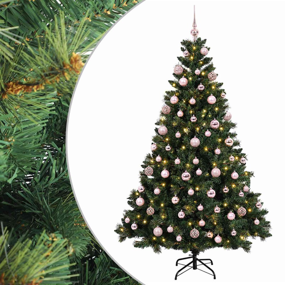 vidaXL Konstgjord julgran med kulor 180 cm 300 LED-lampor Varmvit