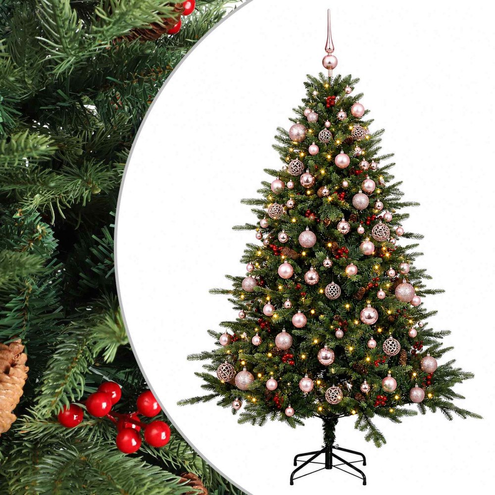 vidaXL Konstgjord julgran med julkulor 240 cm 300 LED-lampor Varmvit