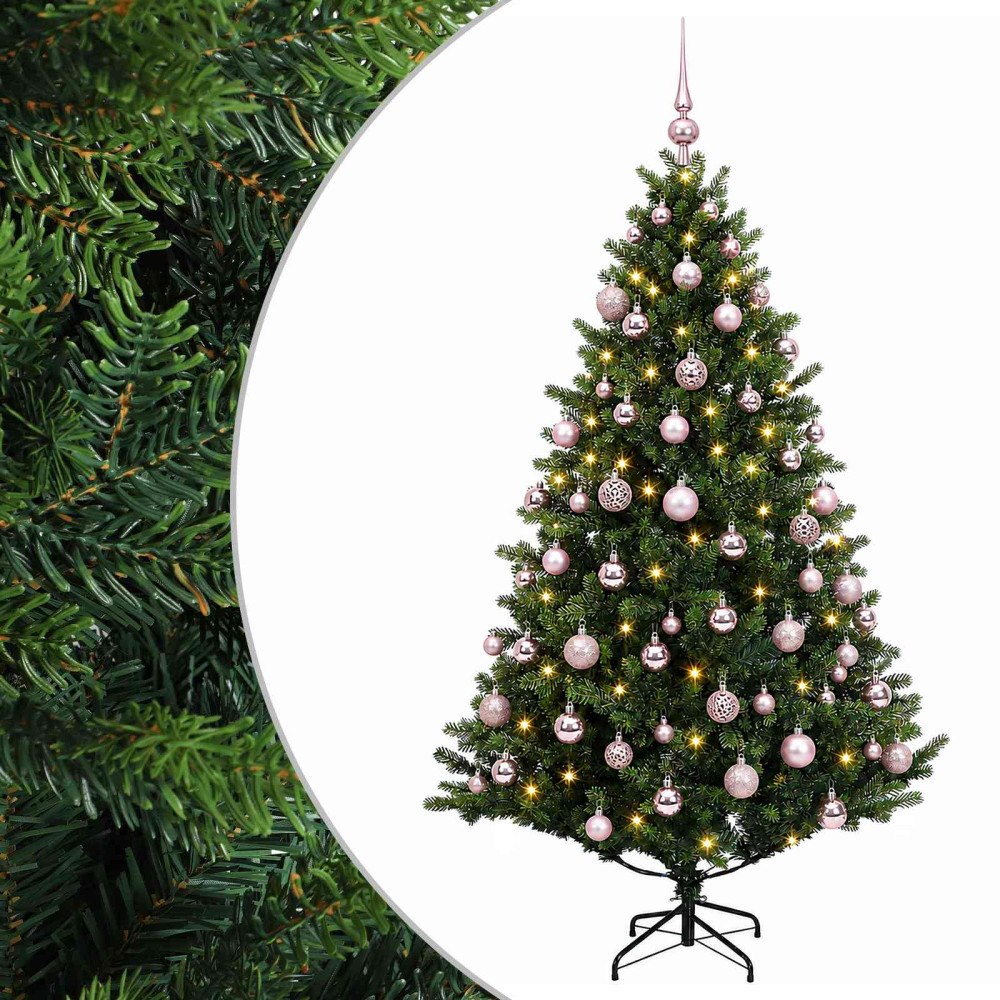 vidaXL Konstgjord julgran med julkulor 240 cm 300 LED-lampor Varmvit