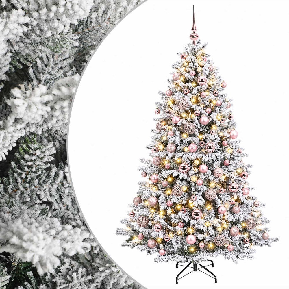 vidaXL Konstgjord julgran med kulor 180 cm 300 LED-lampor Varmvit