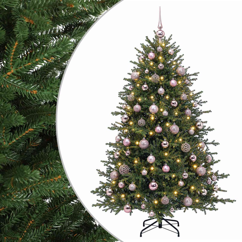 vidaXL Konstgjord julgran med julkulor 240 cm 300 LED-lampor Varmvit