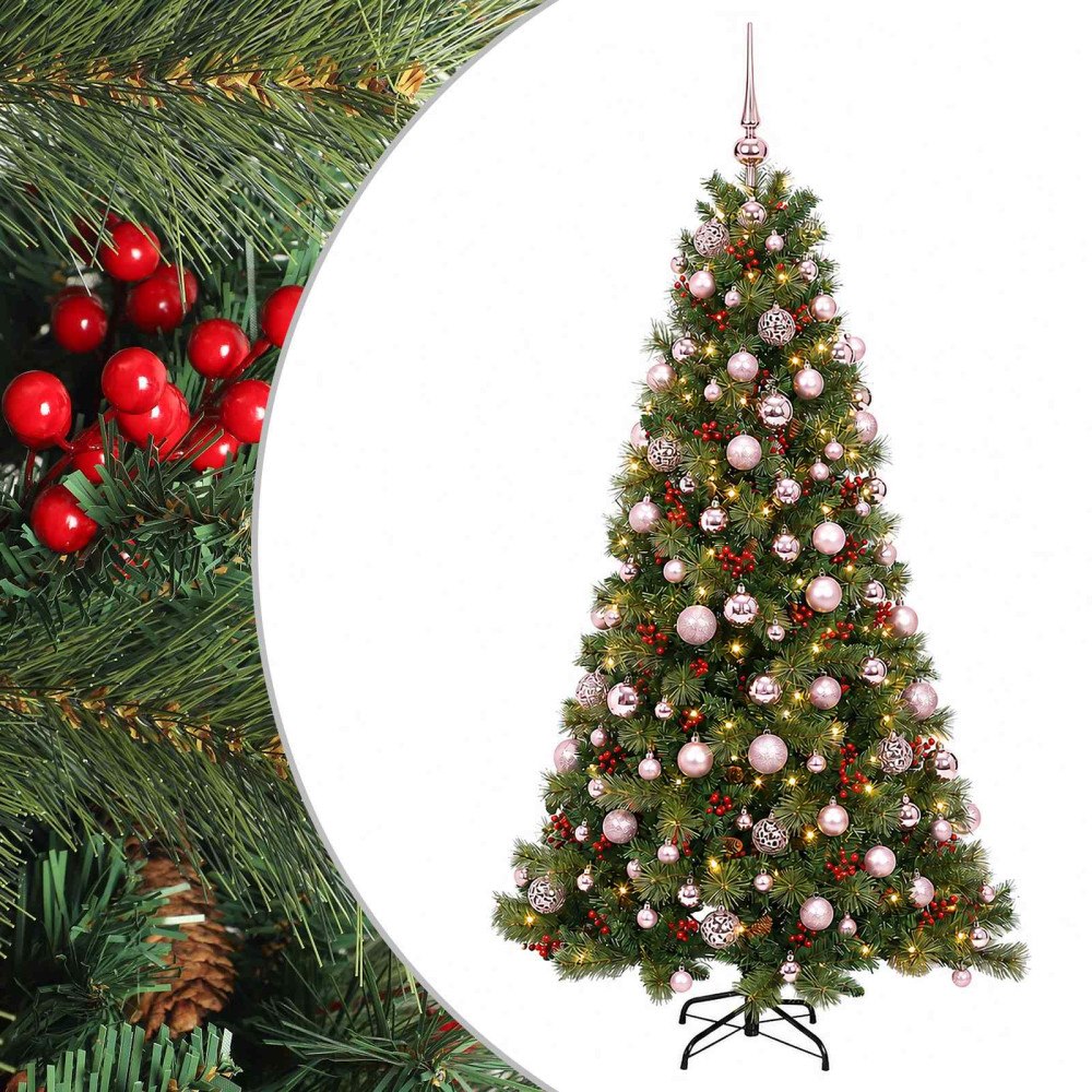 vidaXL Konstgjord julgran med julkulor 210 cm 300 LED-lampor Varmvit