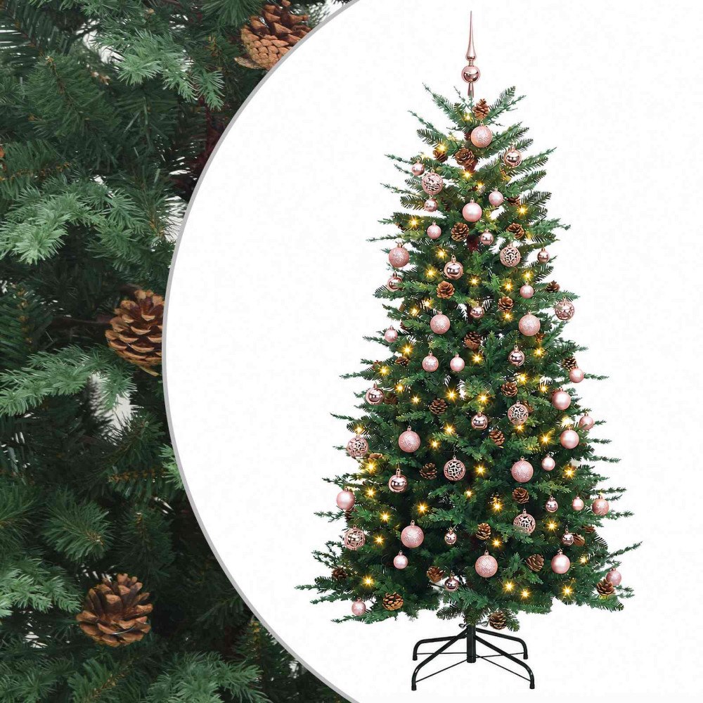 vidaXL Konstgjord julgran med kulor 240 cm 300 LED-lampor Varmvit