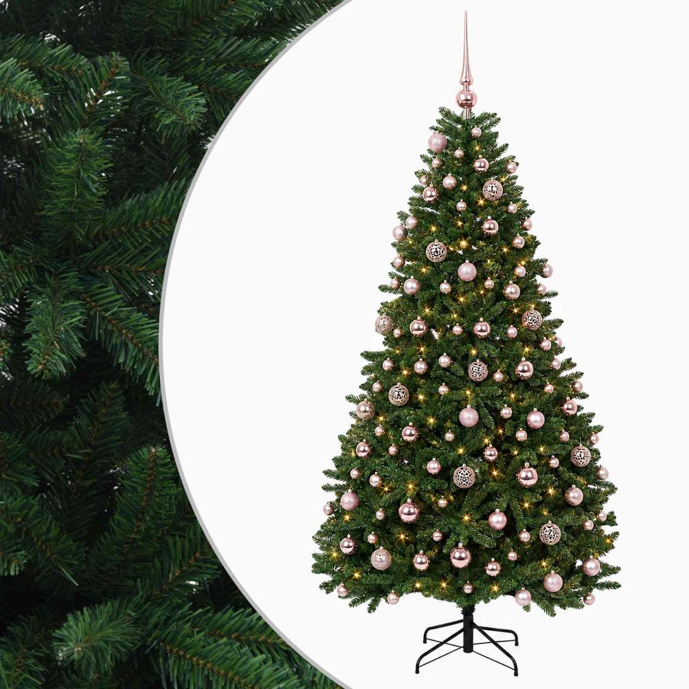 vidaXL Konstgjord julgran mellangrön med julgranskulor 180 cm